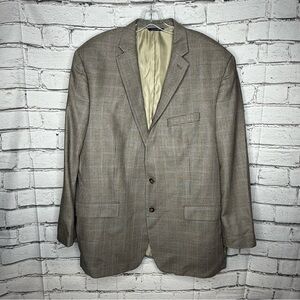 Ralph Lauren Mens Silk Wool Houndstooth Blazer Suit Jacket Size 48L Big Tall Tan